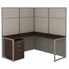 Easy Office 60W L Shaped Cubicle Desk with File Cabinet and 66H Panels