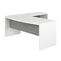 Modern White L-Shaped Desk With Backside Finish And Wire Management