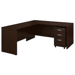 L Shaped Office Desk With 48W Return And Mobile File Cabinet In Mocha Cherry