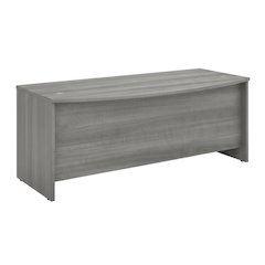 L-Shaped Office Desk, Warm Wood Finish, Bow Front Design And Wire Management