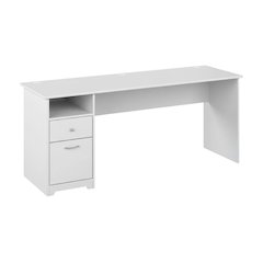 White Office Desk With Drawers, Modern Design, Backside Finished