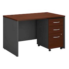 Modern Office Desk With Mobile File Cabinet In Hansen Cherry Finish