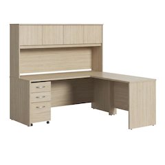 L-Shaped Desk, Hutch And Mobile File Cabinet, Brown Office Workspace Solution