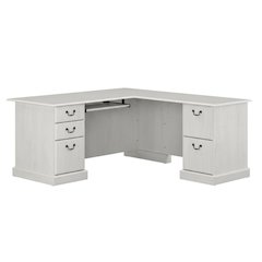 Ivory L-Shaped Computer Desk With 5 Drawers And Wire Management