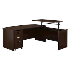 L Shaped Office Desk, Mobile File Cabinet, Cherry Finish Sit To Stand Design