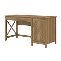 Wooden Farmhouse Style Computer Desk With Keyboard Tray And Storage
