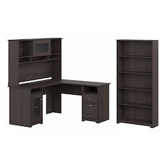 Cabot 60W L Shaped Computer Desk with Hutch and 5 Shelf Bookcase