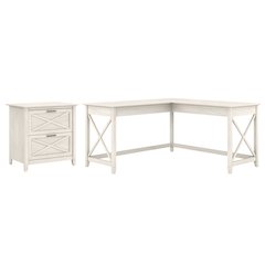 Key West 60W L Shaped Desk with 2 Drawer Lateral File Cabinet