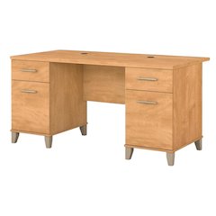 Wooden Brown Office Desk With 4 Drawers And Cable Management