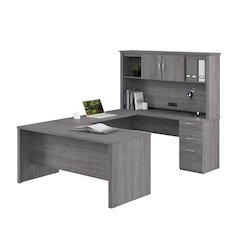 66W U or L-Shaped Executive Office Desk with Pedestal and Hutch