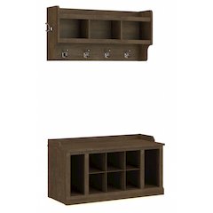 Woodland 40W Shoe Storage Bench with Shelves and Wall Mounted Coat Rack