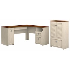 Fairview 60W L Shaped Desk and 2 Door Storage Cabinet with File Drawer