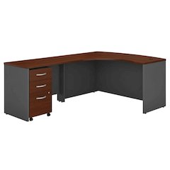 L Shaped Office Desk With Mobile File Cabinet In Hansen Cherry And Gray Finish
