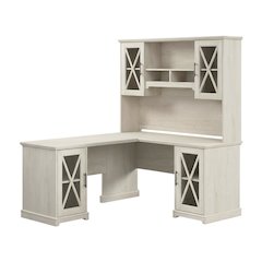 L-Shaped Desk With Hutch And Storage Cabinets In Transitional Style