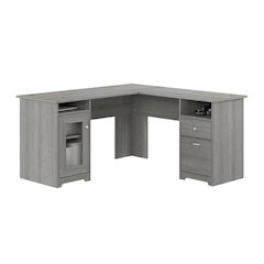 Gray L Shaped Computer Desk With Storage And Wire Management