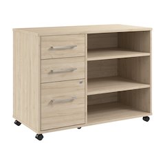 Hustle Rolling Storage Cabinet with Drawers and Shelves in Natural Elm