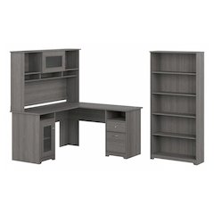 Cabot 60W L Shaped Computer Desk with Hutch and 5 Shelf Bookcase