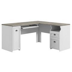 White L-Shaped Desk with File Drawer and Storage Cabinet for Home Office