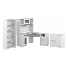 Cabot 60W L Shaped Computer Desk with Hutch, File Cabinet and Bookcase