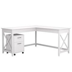 L-Shaped Desk with White Finish, 2-Drawer Mobile File Cabinet & 5 Shelves