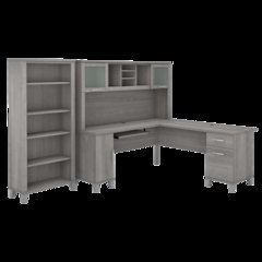 Somerset 72W L Shaped Desk with Hutch and 5 Shelf Bookcase