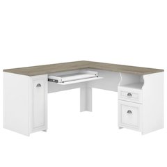 White L-Shaped Desk with Storage Cabinet and Drawers for Home Office