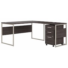 Hybrid 60W x 30D L Shaped Table Desk with Mobile File Cabinet