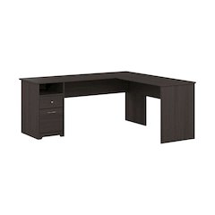 Gray L-Shaped Computer Desk With 2 Drawers And Wire Management