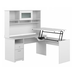 Cabot 60W 3 Position Sit to Stand L Shaped Desk with Hutch