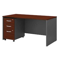 Wood Office Desk, Hansen Cherry And Graphite Gray Finish, Spacious Work Surface