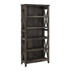 Tall 5 Shelf Bookcase with Farmhouse Style and Adjustable Shelves