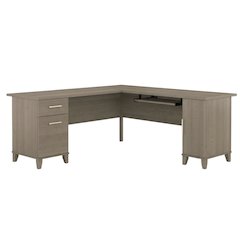 Gray L-Shaped Office Desk With Storage, Adjustable Shelves, Wire Management