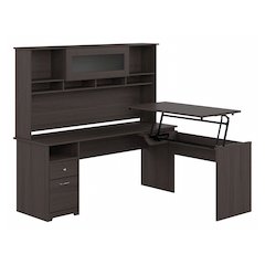 Cabot 72W 3 Position Sit to Stand L Shaped Desk with Hutch