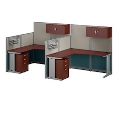 2 Person L Shaped Cubicle Desks with Storage, Drawers, and Organizers