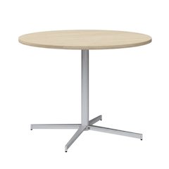 42-Inch Round Conference Table With Metal Base In Natural Elm