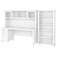 Somerset 72W Office Desk with Hutch and 5 Shelf Bookcase
