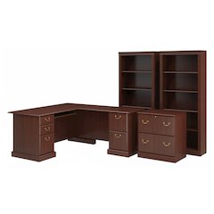 Saratoga L Shaped Computer Desk with File Cabinet and Bookcase Set