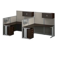 2 Person L Shaped Cubicle Desks with Storage, Drawers, and Organizers