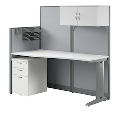 65W Straight Cubicle Desk with Storage, Drawers, and Organizers