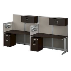 2 Person Straight Cubicle Desks with Storage, Drawers, and Organizers