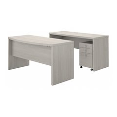 Echo Bow Front Desk and Credenza with Mobile File Cabinet