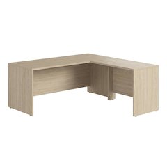 L-Shaped Office Desk With Brown Finish And Wire Management