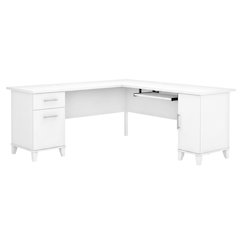 White L-Shaped Office Desk With Storage And Wire Management