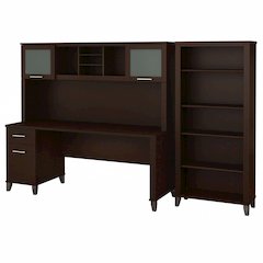 Somerset 72W Office Desk with Hutch and 5 Shelf Bookcase