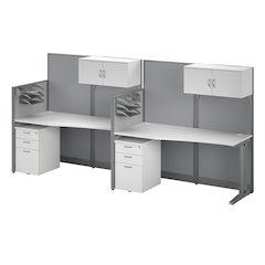 2 Person Straight Cubicle Desks with Storage, Drawers, and Organizers