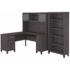 Somerset 60W L Shaped Desk with Hutch and 5 Shelf Bookcase