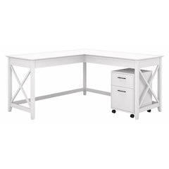 Key West 60W L Shaped Desk with 2 Drawer Mobile File Cabinet