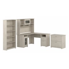 Cabot 60W L Shaped Computer Desk with Hutch, File Cabinet and Bookcase