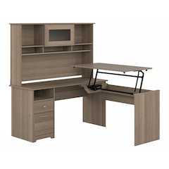 Cabot 60W 3 Position Sit to Stand L Shaped Desk with Hutch