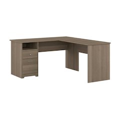 Modern Gray L-Shaped Computer Desk With 2 Drawers And Wire Management